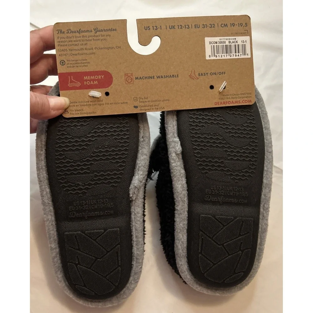 Dearfoams Kids Toddler Little Kid Black Dog Animal Slippers NEW‎ 13/1 US